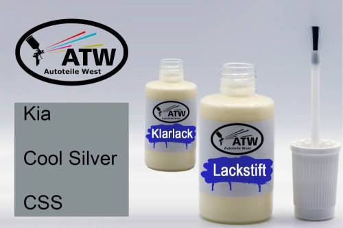 Kia, Cool Silver, CSS: 20ml Lackstift + 20ml Klarlack - Set, von ATW Autoteile West.